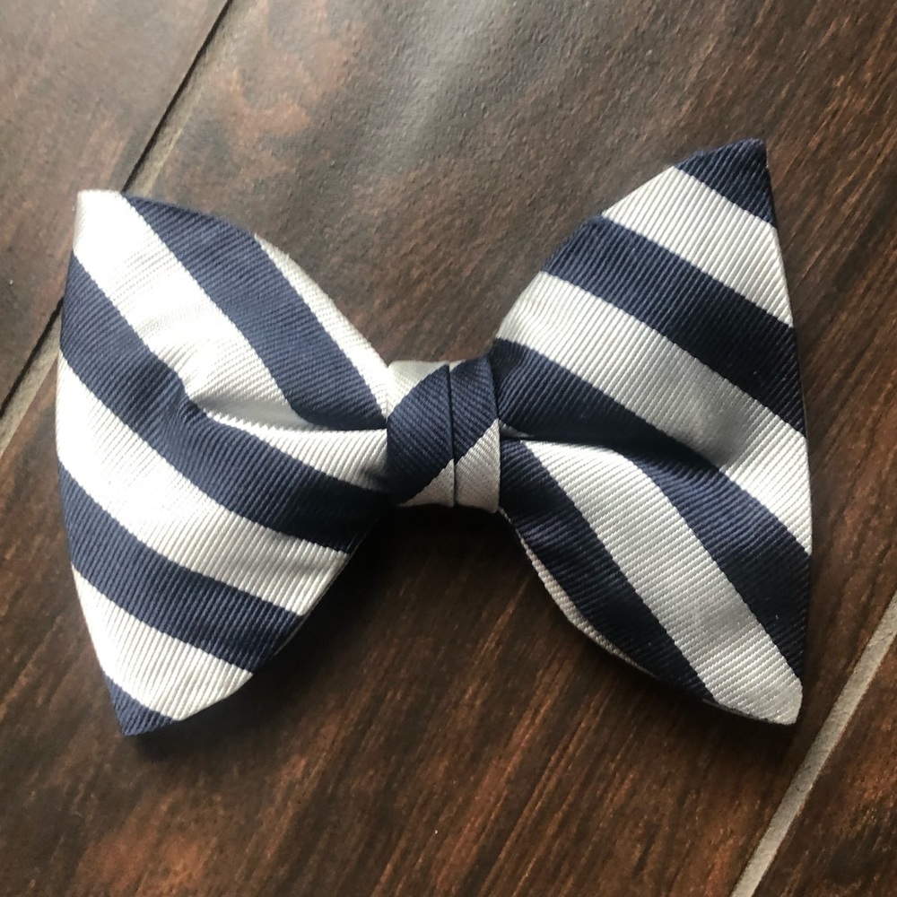 Silk Navy & Silver Gray Striped Bow Tie from Beau Ties of Vermont